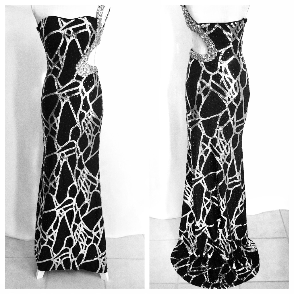 Evenings By Allure Black W/ Silver Sequins Dress
